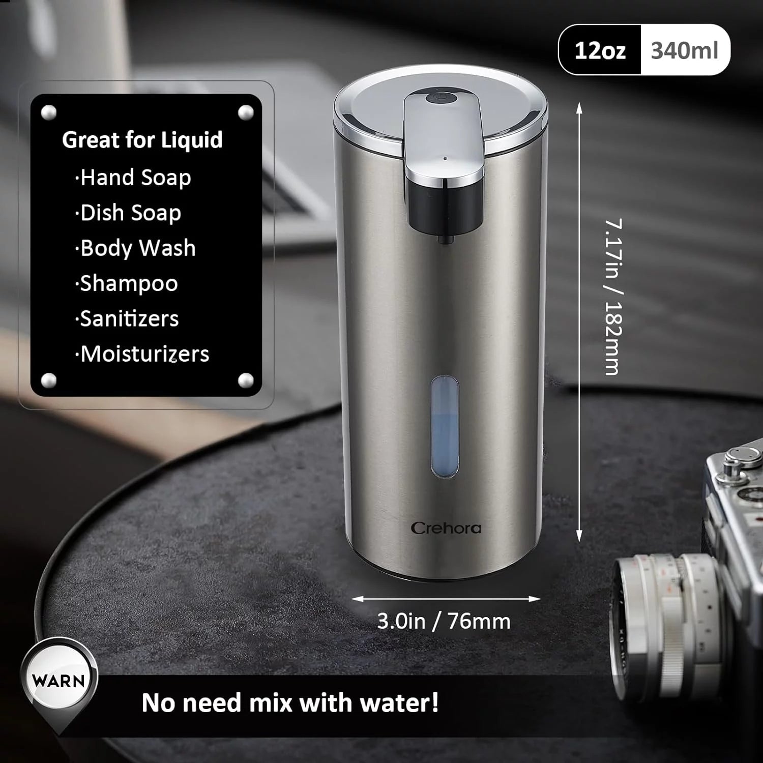 Automatic Soap Dispenser, Touchless Soap Dispenser, 3 Adjustable Volume Hand Free Soap Dispenser, Bathroom Soap Dispenser, Dish Soap Dispenser for Kitchen Bathroom, Liquid Soap Dispenser Black
