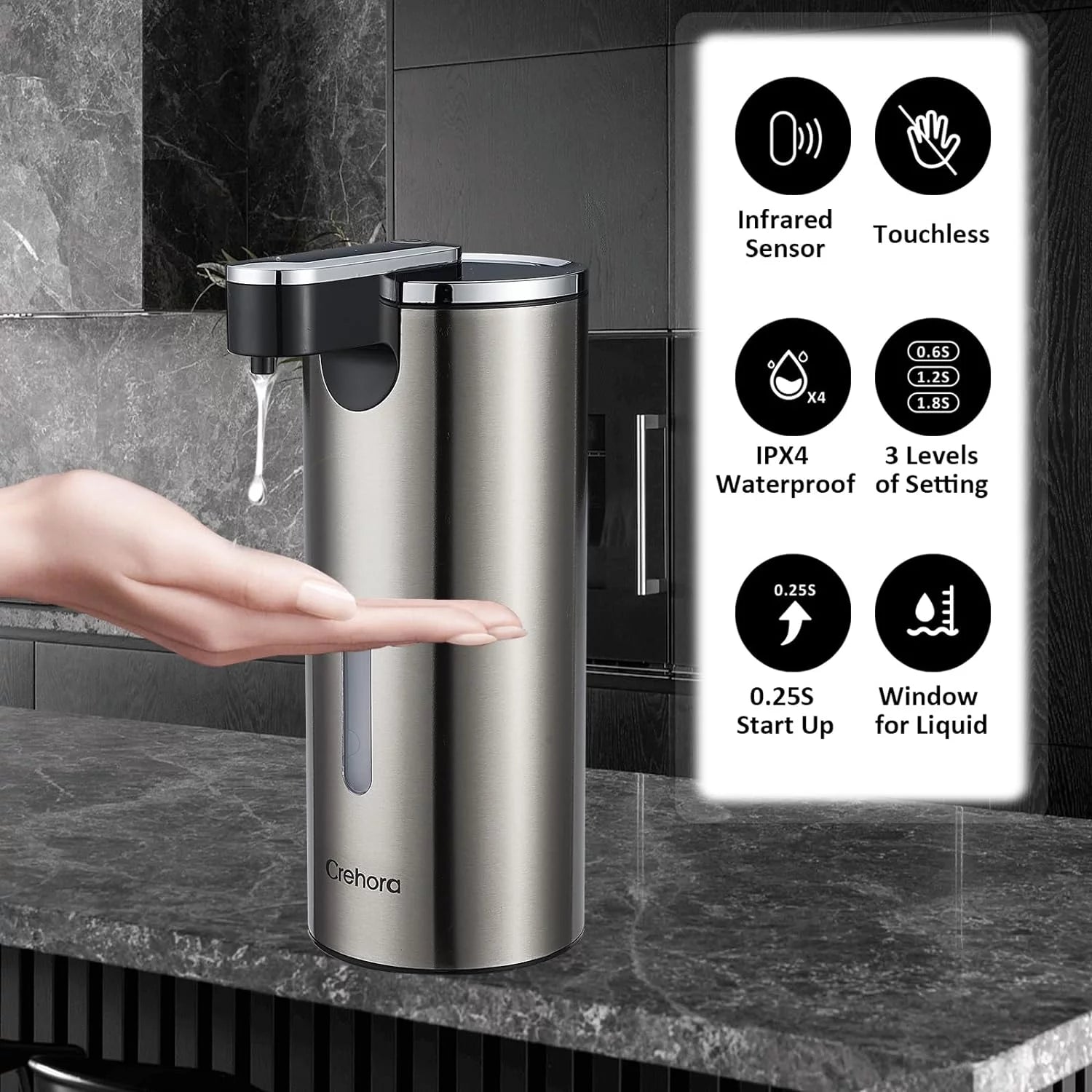 Automatic Soap Dispenser, Touchless Soap Dispenser, 3 Adjustable Volume Hand Free Soap Dispenser, Bathroom Soap Dispenser, Dish Soap Dispenser for Kitchen Bathroom, Liquid Soap Dispenser Black