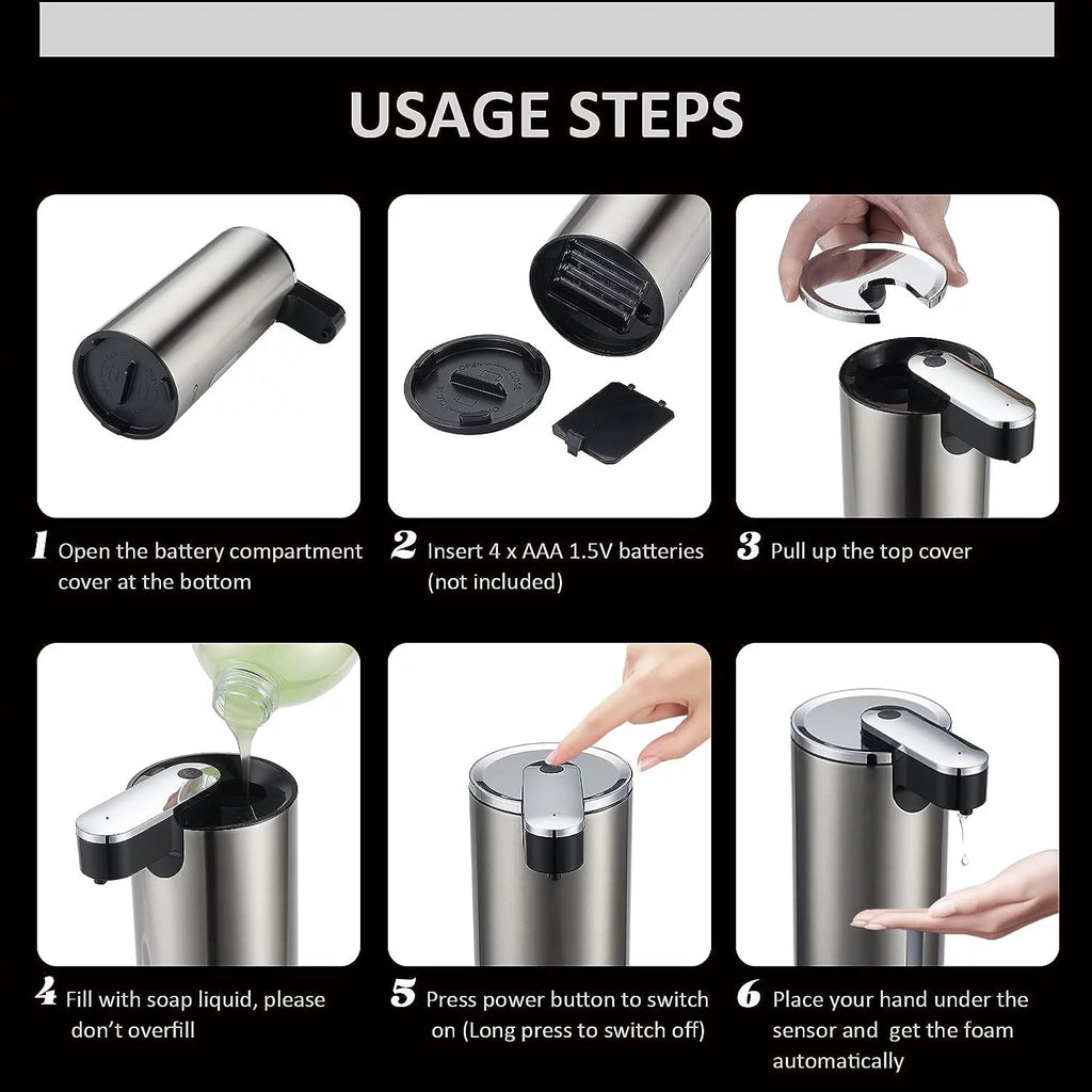 Automatic Soap Dispenser, Touchless Soap Dispenser, 3 Adjustable Volume Hand Free Soap Dispenser, Bathroom Soap Dispenser, Dish Soap Dispenser for Kitchen Bathroom, Liquid Soap Dispenser Black